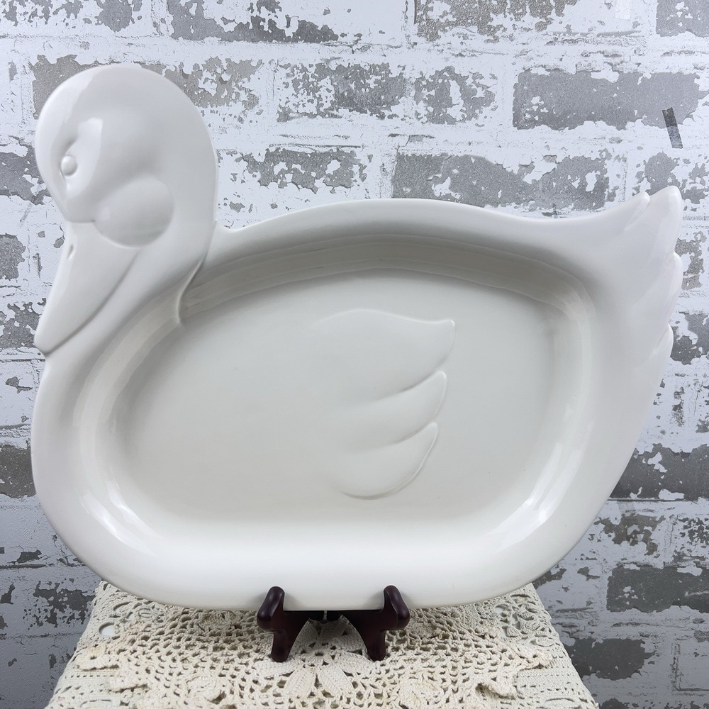 Vintage Duck Platter MaLeck 1981 White Ceramic Country‎ Cottage Kitchen Decor